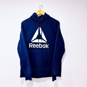 REEBOK Men's Navy Logo Pullover Hoodie Sweatshirt |  Medium‎
